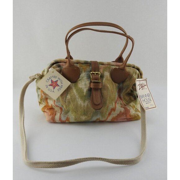 Banner house Handbags - Vintage Banner House Asheville NC Tapestry Purse Bag Leather Trim USA Made Duck